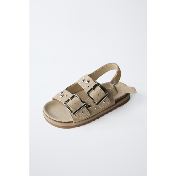 Zara Baby Studded Leather Sandals Size 8 US 24 EU - Picture 2 of 6